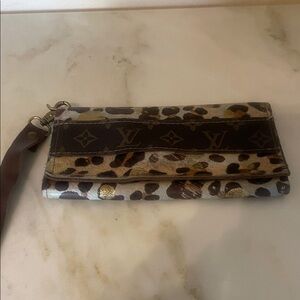 Louis Vuitton Brown and Gold Leopard Wristlet Clutch